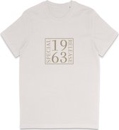 T Shirt Geboortedatum 1963 Print - Heren en Dames - Tekst Speciale Uitgave - Wit (Vintage) Maat 3XL