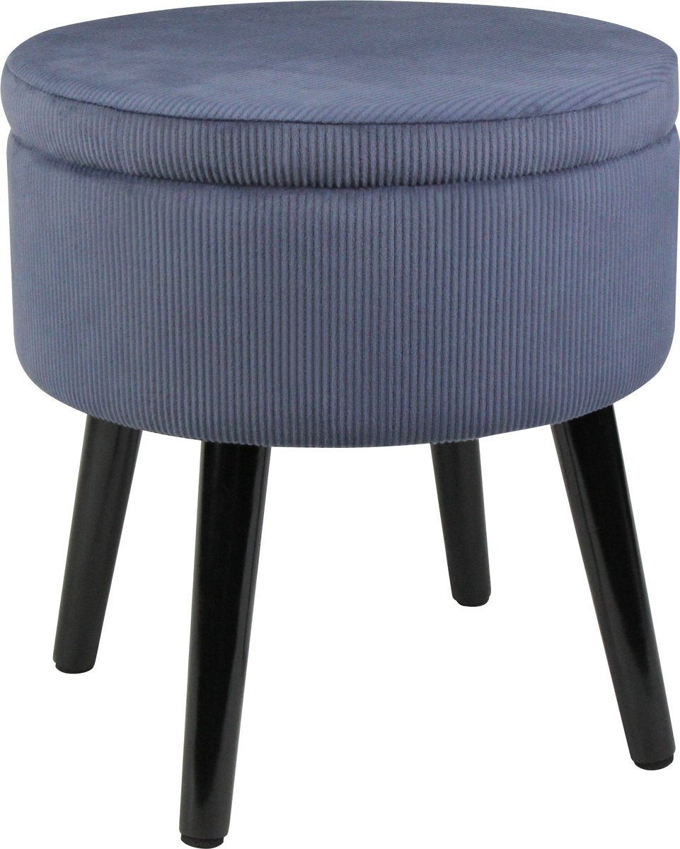 Oliva's - Poef - Rond - Met opbergruimte - Voetenbankje - Hocker op pootjes - Ribstof - Blauw