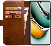 Rosso Element Book Case Wallet Hoesje Geschikt voor Realme 11 Pro | Portemonnee | 3 Pasjes | Magneetsluiting | Stand Functie | Bruin
