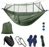 Hangmat met muggennet, draagriem en karabijnhaak van parachutenylon, draagvermogen tot 300 kg, tuin, reizen, camping, hangmat