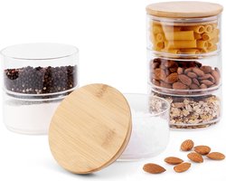 Stackable Storage Jars with Lids, Set of 6 x 400 ml in 2 Separate Lids, Glazed Glass Storage Jars, Airtight Bamboo Lids, Storage Compartments and Organization, Glazed Storage Box