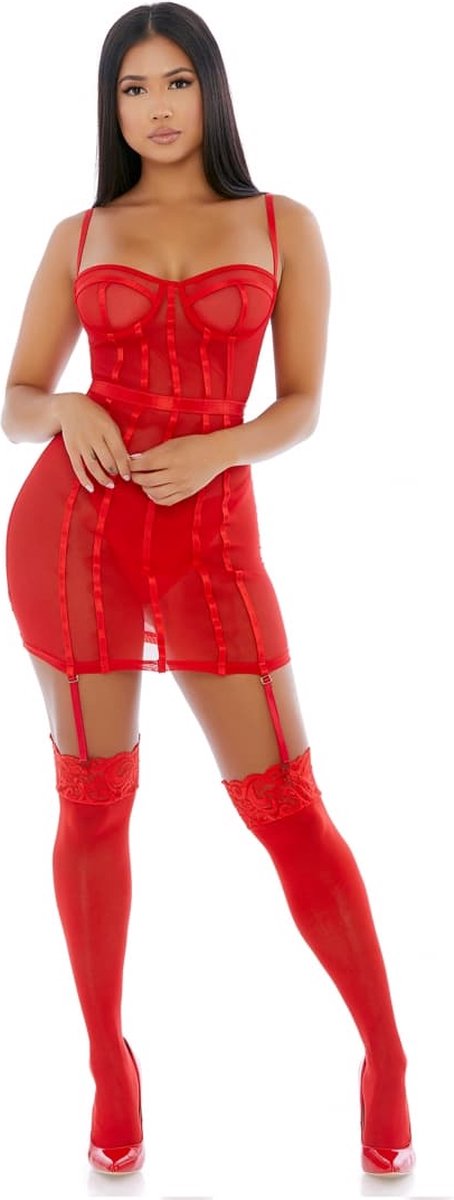 Goedkoopste Forplay Sheer Intimacy - Mesh Bustier Set red S