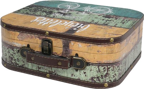 VKO206 Vintage houten koffer | 25 x 21,5 x 8,5 cm | Klein | Decoratieve fiets