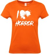 Dames T-shirt I Love Horror | Halloween Kostuum Volwassenen | Horror Shirt | Gothic Shirt | Oranje dames | maat XXL