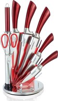 Ensemble de couteaux de Luxe 8 pièces avec support - Couteaux de cuisine - Rouge / acier inoxydable - Incl. Aiguiseur