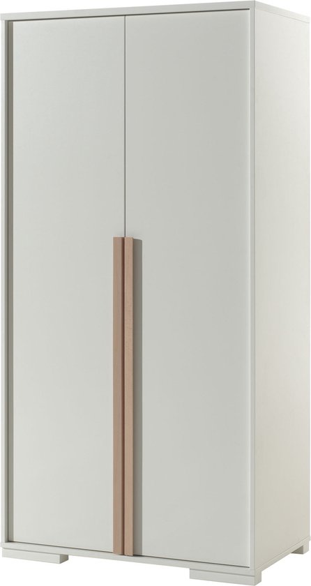 Tweedeurskast Dex Wit - Breedte 98.4 cm - Hoogte 195.2 cm - Diepte 56 cm - Met hanggedeelte - Met planken - Met openslaande deuren