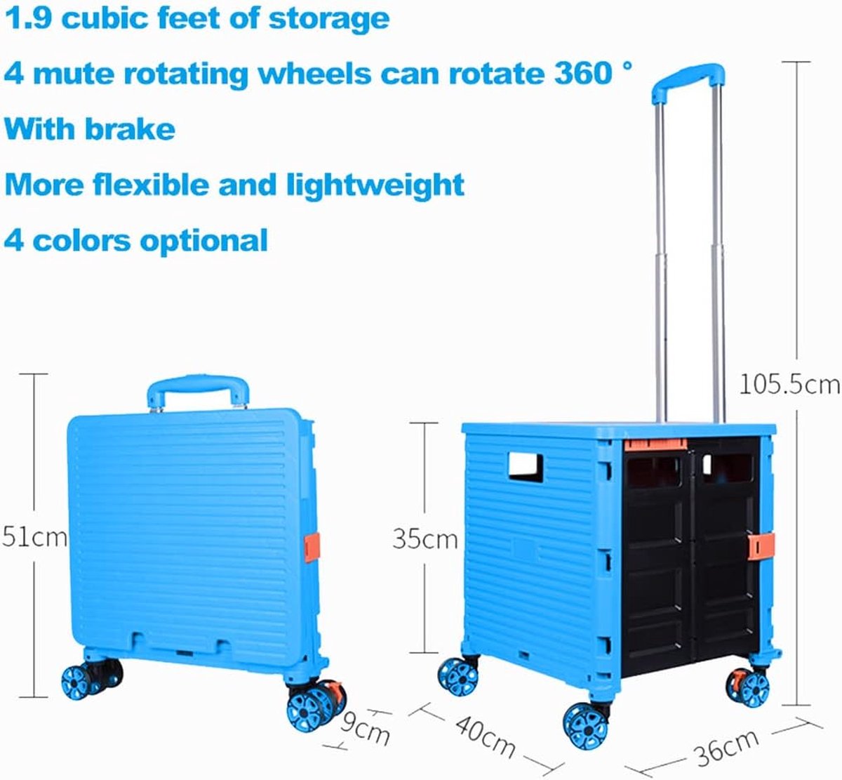 CEN Caddie pliable Chariot de Courses avec Roues, Chariot de Courses