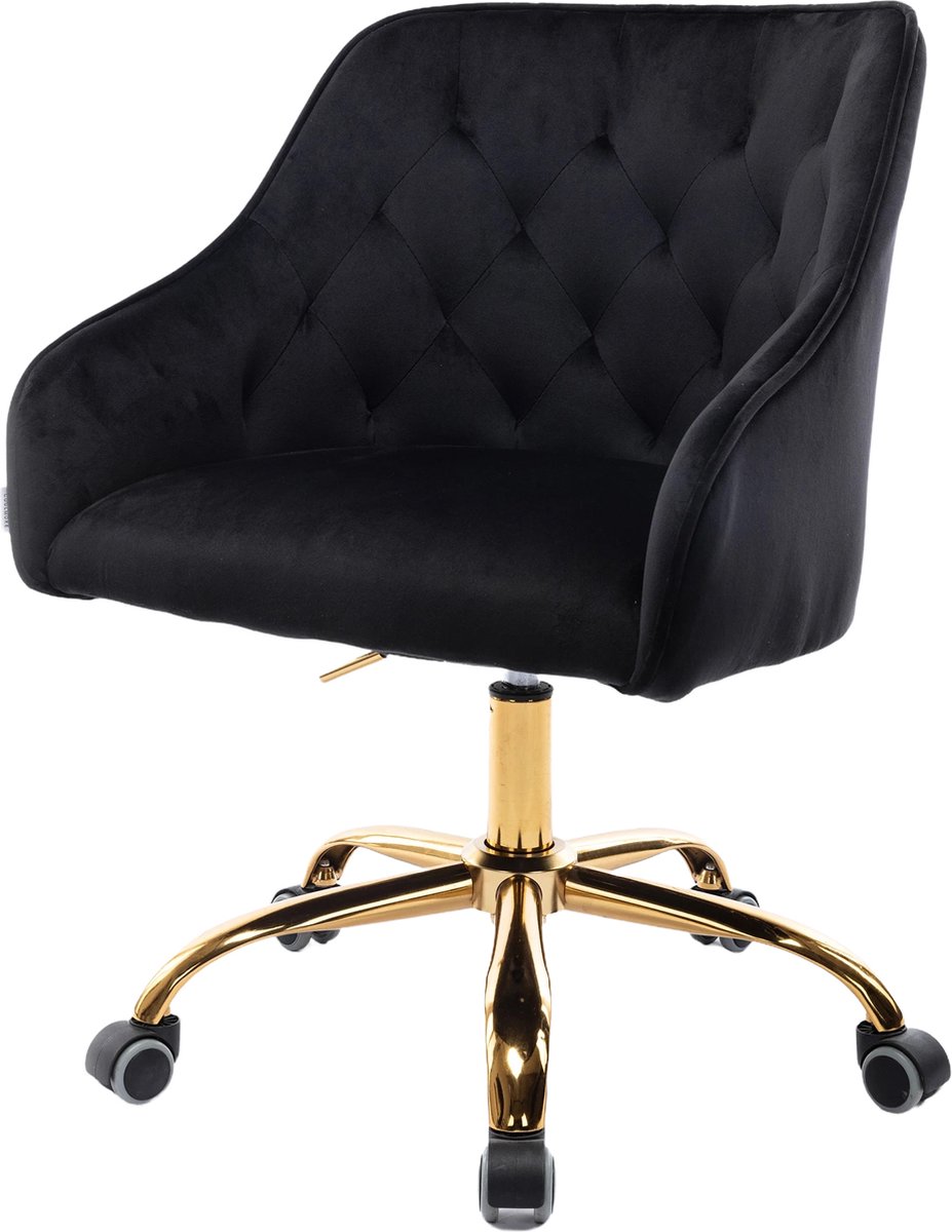 Merax Luxe Bureaustoel - Stoel op Wielen - Ergonomisch - Wieltjes - Draaibaar & Verstelbaar - Zwart met Goud