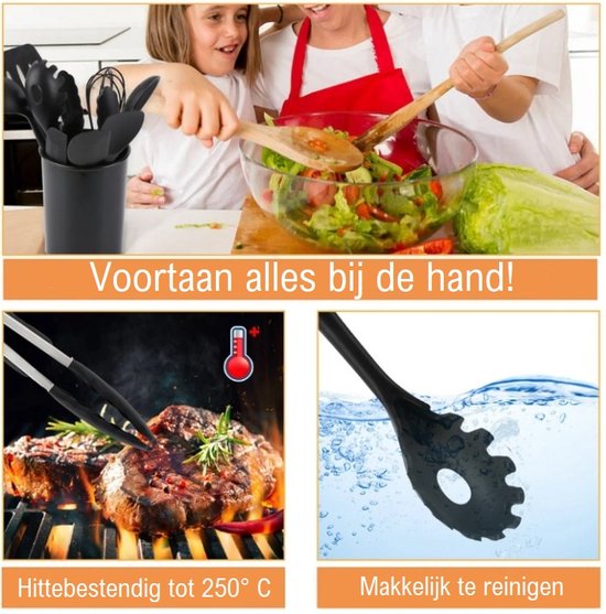 Joyfair Keukengereiset, 6 stuks siliconen keukenhulpen, kookbestekset, kaki, anti-aanbakspatel, keukenset voor koken en bakken, hittebestendig en levensmiddelenkwaliteit, vaatwasmachinebestendig