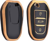 Autosleutel hoesje - TPU Sleutelhoesje - Sleutelcover - Autosleutelhoes - Geschikt voor Peugeot -zw-goud- B3 - Auto Sleutel Accessoires gadgets - Kado Cadeau man - vrouw