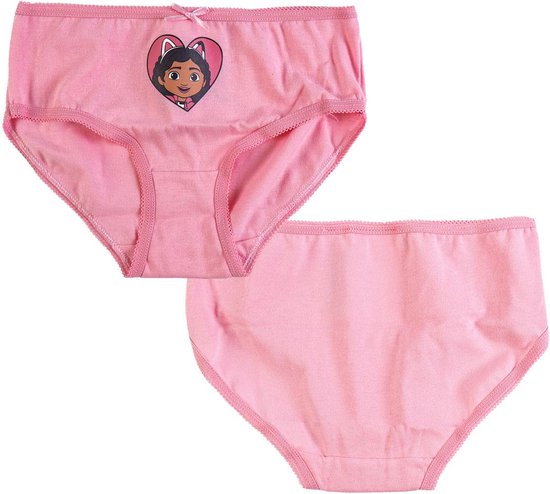 Roze onderbroekje met Gabby's Poppenhuis opdruk in hartvorm en roze strikje.