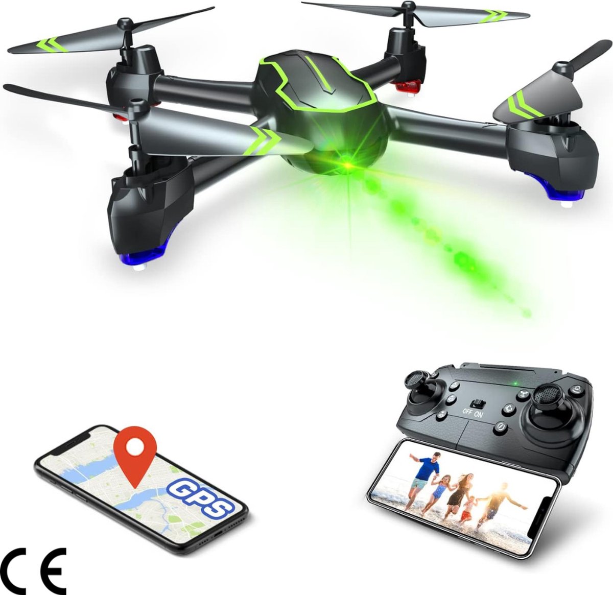 GPS Drone met HD 1080P Camera - Voor Beginners - FPV RC Quadcopter met Volgmodus, GPS Automatische Terugkeer, 32 Minuten Vliegtijd (Inclusief Twee Batterijen)