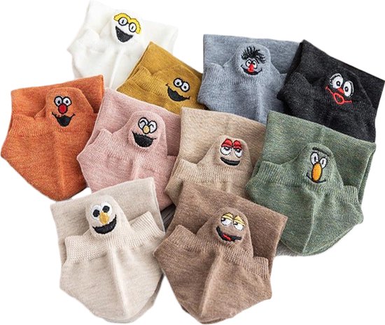 Smiling Socks® 10-Pack - Leuke sokken - Vrouw/Man - Maat 35-43 - Grappige sokken - Katoen - Cadeau voor haar - Antislip sokken - One size sokken