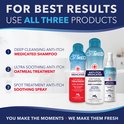Drie TropiClean OxyMed producten: shampoo, oatmeal treatment en soothing spray.