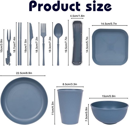 W&H Campingserviesset voor 6 personen, 48-delig onbreekbaar servies, milieuvriendelijke melamine serviesset met borden, kommen, kopjes, vorken, lepels en messen, vaatwasmachinebestendig (lichtgrijs