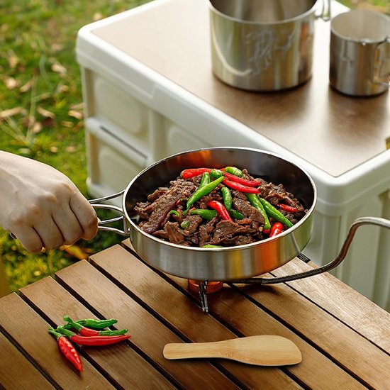 Camping kookgerei set van roestvrij staal 304 roestvrij staal, draagbaar en stapelbaar, campingpannenset voor camping, wandelen, picknick van Camp — afbeelding 2