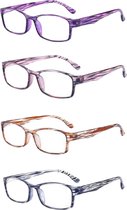 XYZ Eyewear Set van 4 Leesbrillen +1.00 - Dames - Heren - Leesbrillen - Trendy - Lees bril - Leesbril met sterkte - Voordeel - Dierenprint - Met sterkte +1.00