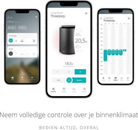 Duux Threesixty 2 Smart Elektrische Kachel - Keramische Kachel - 800/1200/1800 Watt Verwarming met Thermostaat - Grijs