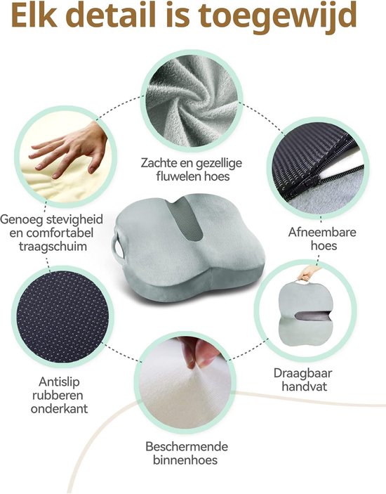 Coussin Coccyx Mémoire De Forme Safe Age - Ergonomique Pour Bureau, Voiture Et Fauteuil - Anti-Douleur