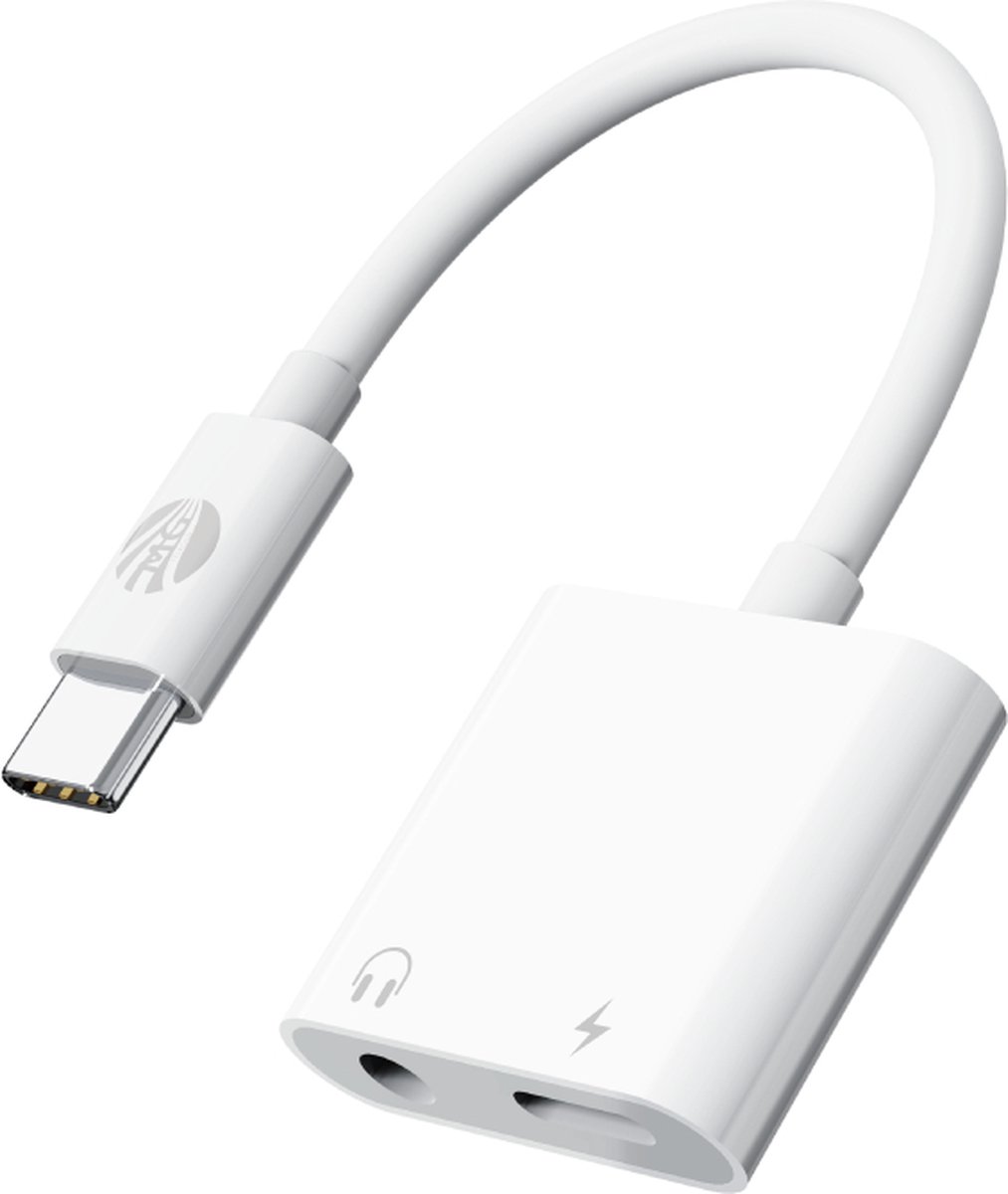 Lighting Adapter - 2 in 1 Aux - Audio Splitter - Audio Jack Type-C Naar 3.5mm - en Oplaad Adapter - Wit