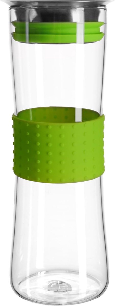 Glazen karaf met siliconen hoes, 1 liter, waterkaraf van gehard glas met praktisch handvat - groen