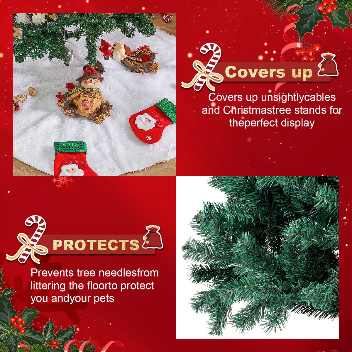 Kerstboomrokken, imitatiebont met glitter sneeuwvlok kerstboom mat basis, pluche luxe nepbont boommat Nieuwjaar thuisfeest festival glinsterende decoratie (wit, 78 cm