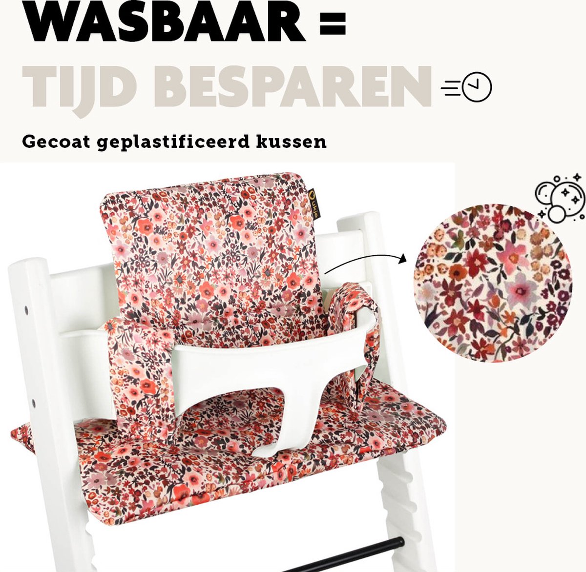 Stoelverkleiner TrippTrapp Kussen - Geschikt voor Stokke Tripp Trapp Kussenset - Kinderstoel Verkleiner - Perfecte Pasvorm - Geplastificeerd en Snel Schoon - Roze - Bloemen Print – foto 6