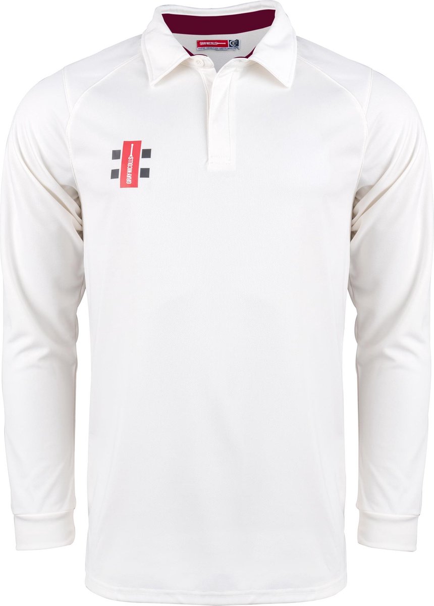 Gray-Nicolls Cricket SHIRT PRO PERF V2 L/S IV/MR S Small - Ivory / Maroon