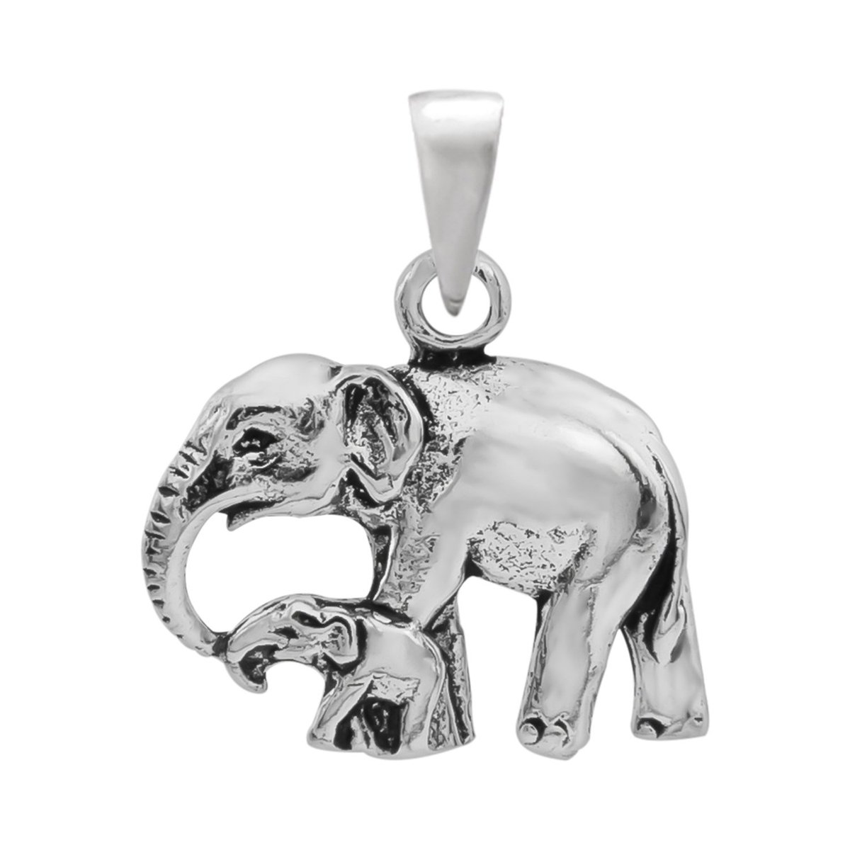 Zilveren hanger, olifant met baby olifantje