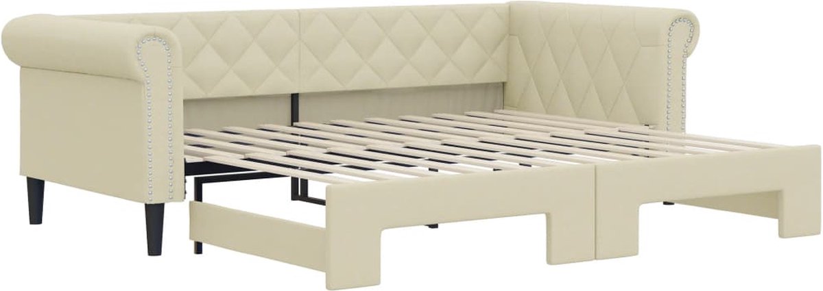 vidaXL Slaapbank - met - onderschuifbed - 90x200 - cm - kunstleer - crèmekleurig