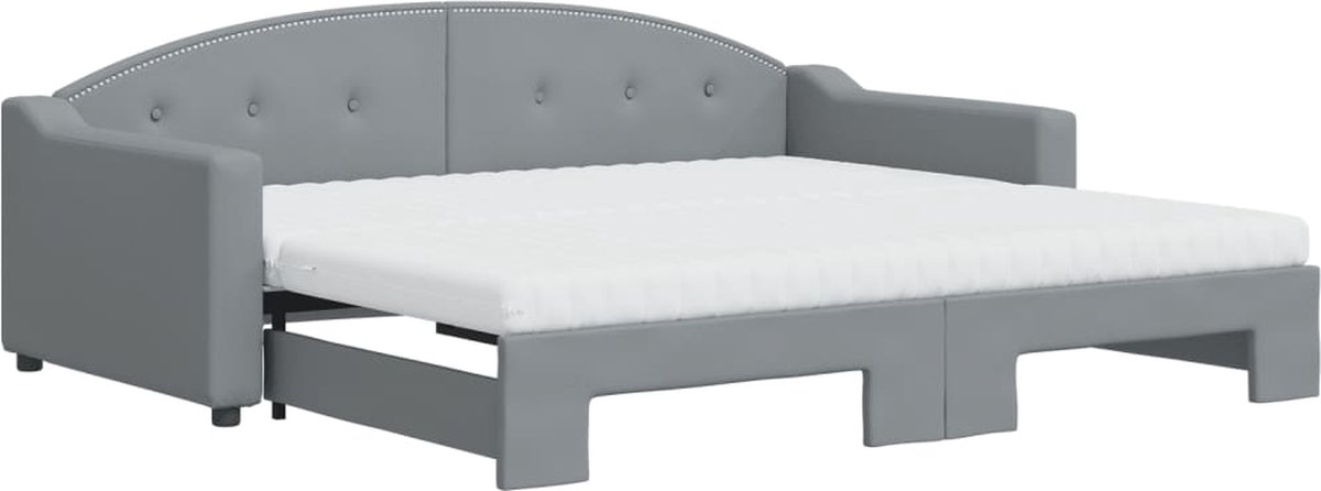 vidaXL Slaapbank - onderschuifbed - en - matrassen - 90x190 - cm - stof - lichtgrijs