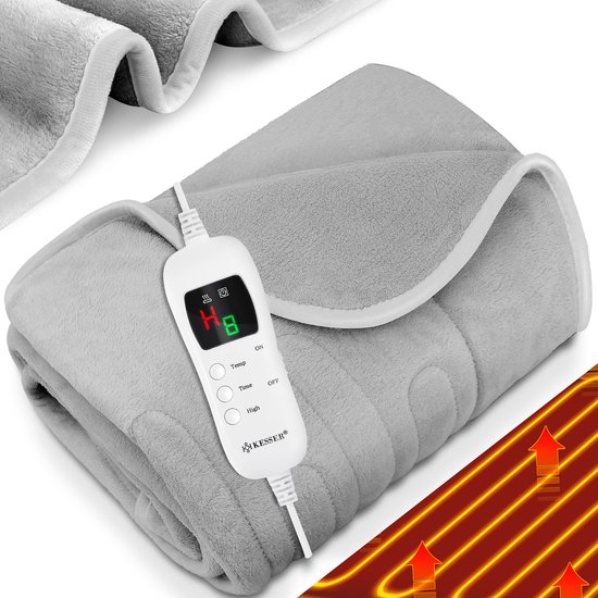 KESSER® Elektrische Warmtedeken | pluche elektrische onderdeken | Deken met timer die | automatisch uitschakelt | warmte-onderdeken | 9 temperatuurstanden - Lichtgrijs, L (160 x 120 cm)