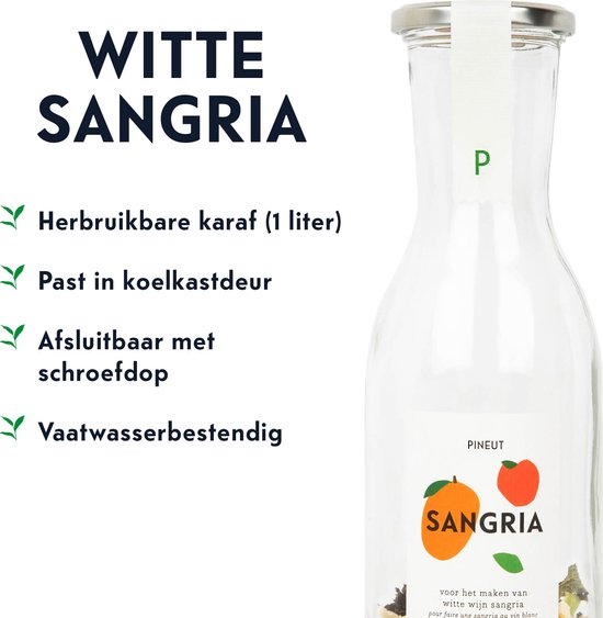 Pineut ® Sangria Wit - Sangria Kan (alternatief) - DIY Pakket - Witte Wijn, Mango, Appel & Munt - Origineel Cadeau - Zomers Drankje - Fris & Gezellig Genieten - Pineut