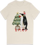 Grappig t Shirt Heren Dames - Kerst Pinguin - Wit Vintage - Maat M