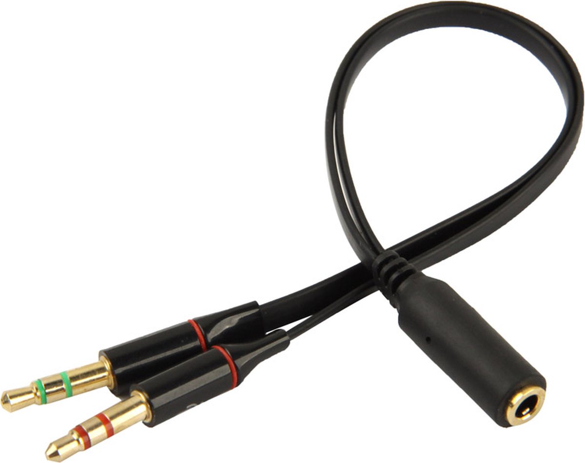 AUX 3.5 mm (female) naar DUAL AUX (male) adapter - Audio kabel splitter - Zwart - Provium