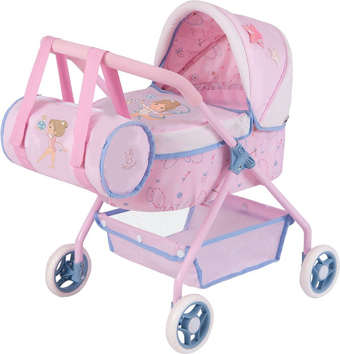 DeCuevas Toys – Mijn Eerste Poppenwagen 'GALA' – Inclusief Sporttas, Opbergmand & Matras – Poppenbuggy – 50 x 35 x 56 cm