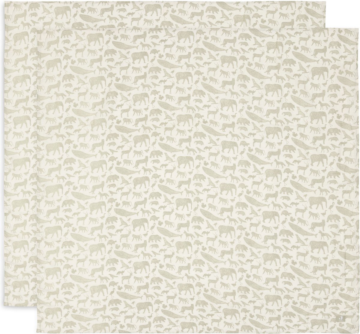 Goedkoopste Jollein - Hydrofiele Doek Large 115x115cm - Inbakerdoek, Spuugdoekjes, Baby Doeken - Zacht Katoen - Animals - Olive Green - 2 Stuks