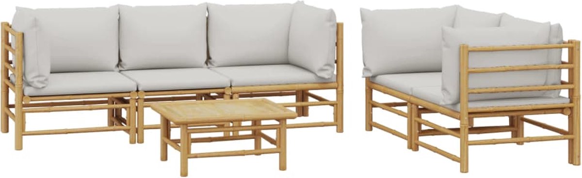 vidaXL 6-delige - Loungeset - met - kussens - bamboe - lichtgrijs