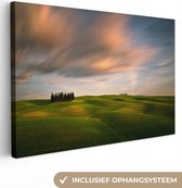 Canvas schilderij - Foto op canvas - Landschap - Groen - Natuur - Wolken - Bomen - Muurdecoratie - 90x60 cm - Canvas doek