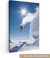 Canvasdoek - Canvas schilderij - Sneeuw - Skiën - Berg - Lucht - Foto op canvas - Muurdecoratie - 20x30 cm - Schilderijen op canvas