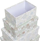 Set van opstapelbare opbergboxen DKD Home Decor Beige Groen Blommor Karton (43,5 x 33,5 x 15,5 cm)