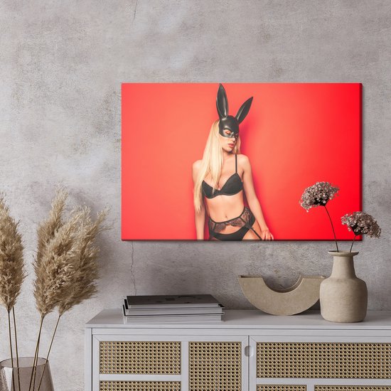 Painting King - Tableau sur toile Femme en costume de lapin - 100 x 70 cm