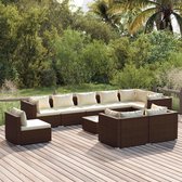 vidaXL - 10-delige - Loungeset - met - kussens - poly - rattan - bruin