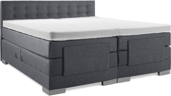 Soft bedden Elektrische Boxspring - 180x200 - Incl. Geknoopt hoofdbord - Antraciet met plint