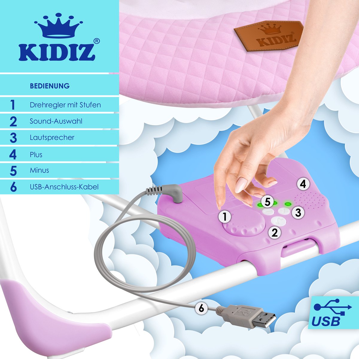 KIDIZ Wipstoel Baby Elektrisch Babyschommel tot max 9kg - Roze thumbnail 3