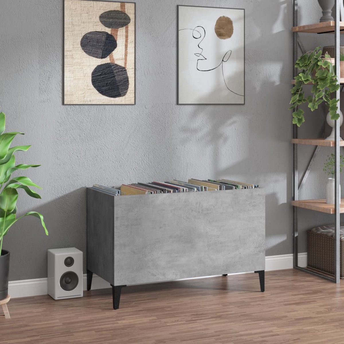 vidaXL - Platenkast - 74,5x38x48 - cm - bewerkt - hout - betongrijs