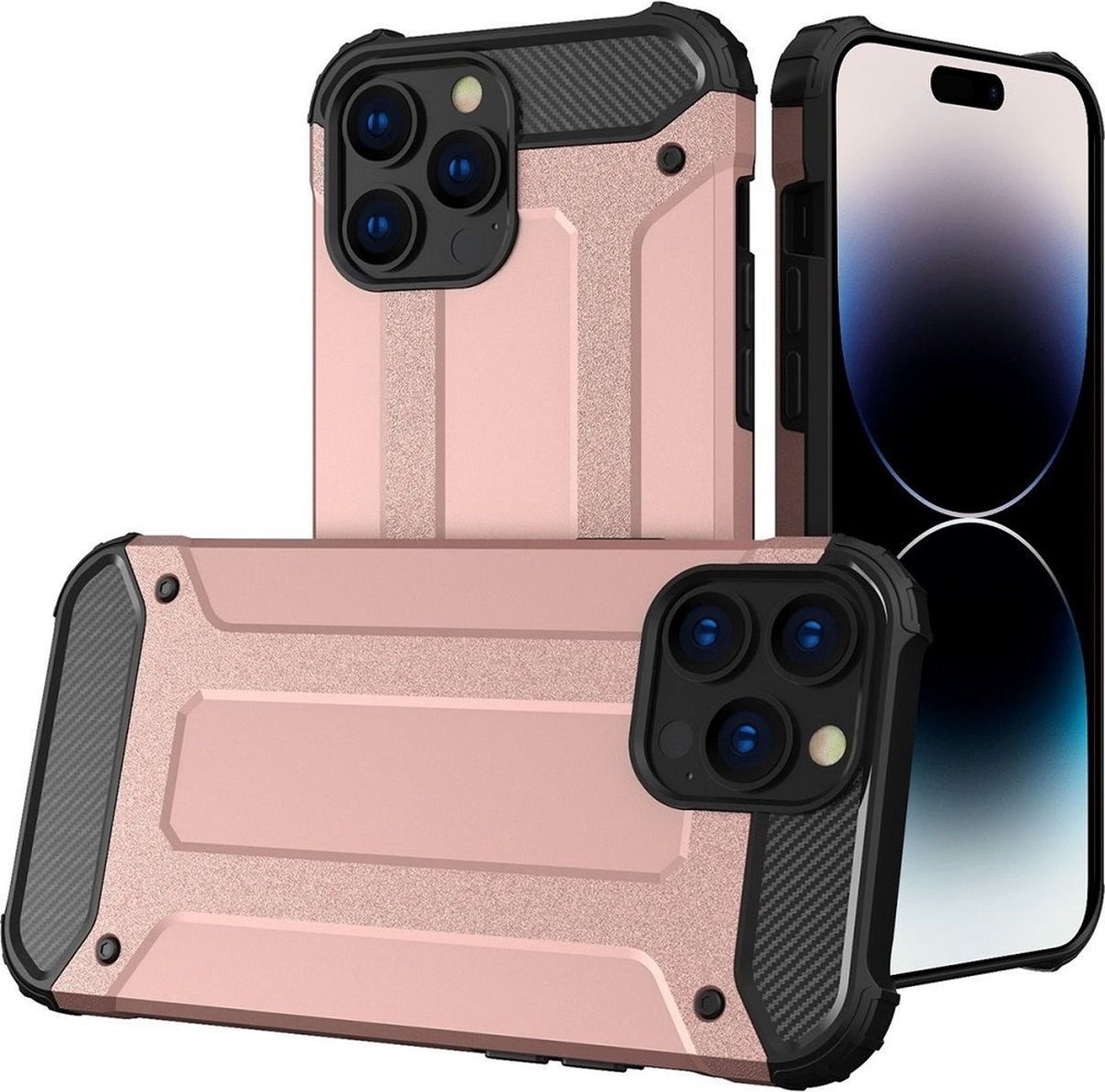 LuxeBass Hoesje geschikt voor Apple iPhone 14 Pro - RoseGoud - Armor case