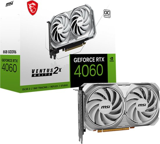 MSI NVIDIA GeForce RTX 4060 VENTUS 2X WHITE 8G OC - Videokaart - 8GB - GDDR6 - PCIe 4.0 - 1x HDMI 2.1a - 3x DisplayPort 1.4