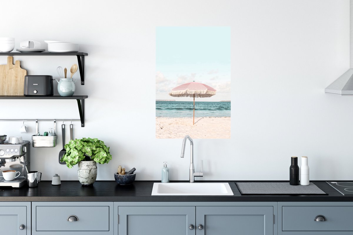 Poster Parasol - Strand - Zee - Wolken - 60x90 cm