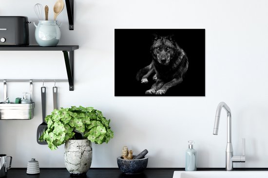 Fotolijst incl. Poster - Dieren - Wolf - Zwart - Wit - Portret - 40x30 cm - Posterlijst